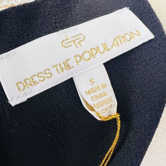 DRESS THE POPULATION Ariel Racerback Faux Wrap Crepe Dress Gown, Black Small NWT - Picture 12 of 16